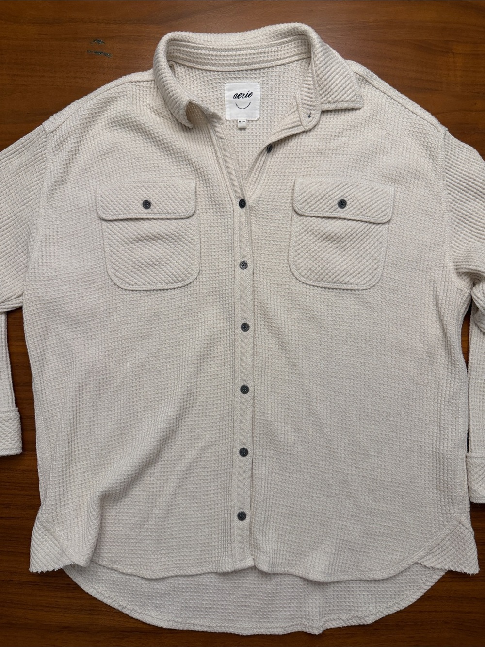 aerie Men's Cream Button-Down Knit Shirt